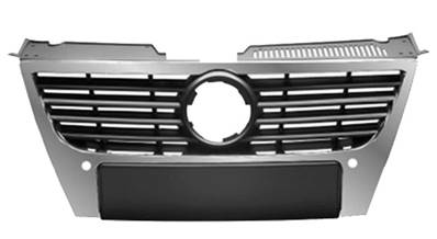 Grille radiateur avec profils et cadre chromées avec trous radars stationnement pour VOLKSWAGEN PASSAT de 2005 à 2010, Neuve