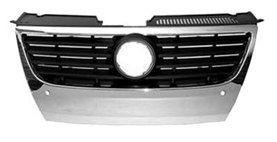 Grille radiateur avec profils noirs avec contour chromé avec trous radars stationnement pour VOLKSWAGEN PASSAT de 2005 à 2010, Neuve