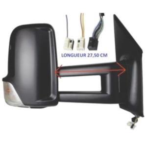 Rétroviseur droit électrique degivrant avec indicateur direction avec bras supplémentaire long (27,5 cm) noir 9 épingle 3 connecter. pour MERCEDES (W906) SPRINTER depuis 2018, Neuf