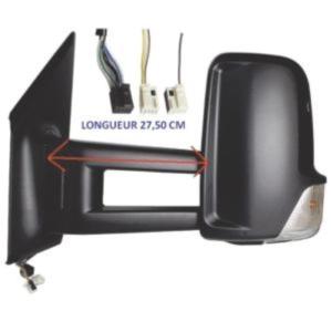 Rétroviseur gauche électrique degivrant avec indicateur direction avec bras supplémentaire long (27,5 cm) noir avec système capteur depassement 9 épingle 3 connecter. pour MERCEDES (W906) SPRINTER depuis 2018, Neuf