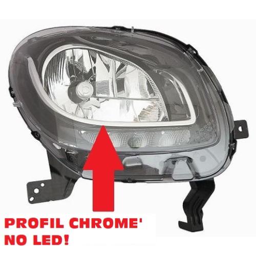 Phare optique h4 droit à led avec corps noir pour SMART FORTWO depuis 2014, Neuf